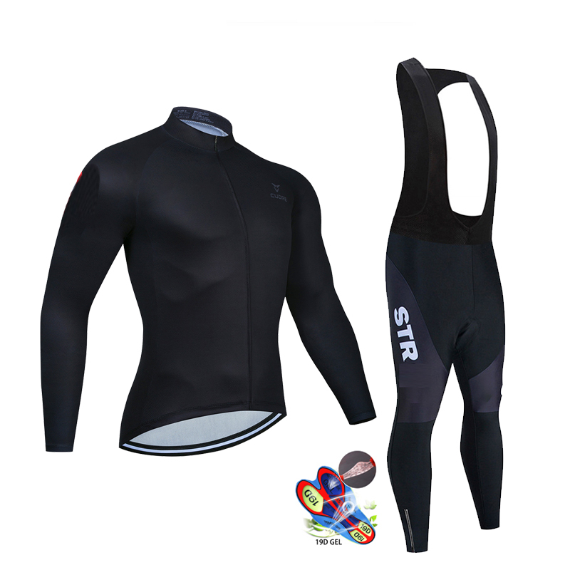 Cycling Gear Jersey - Jesienny czarny zestaw koszulek kolarskich z